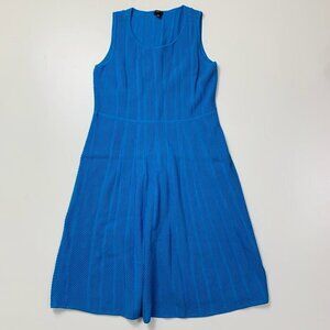 Talbots Dress Aqua Blue Fit Flare Sleeveless Textured Sleeveless Stretch Pleated